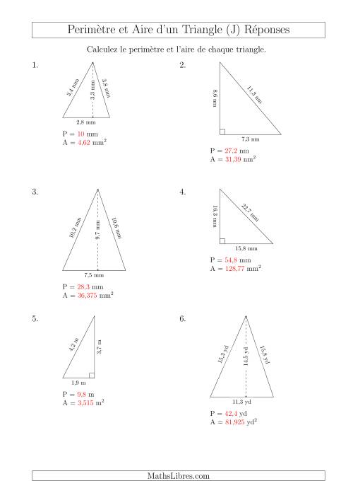 Calcul de l'Aire et du Périmètre des Triangles Aigu et Rectangle (J) page 2