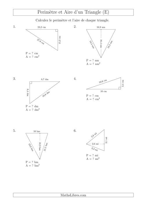 Calcul de l'Aire et du Périmètre des Triangles Aigu et Rectangle (En Rotation) (E)