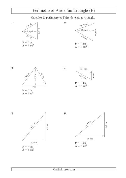 Calcul de l'Aire et du Périmètre des Triangles Aigu et Rectangle (En Rotation) (F)