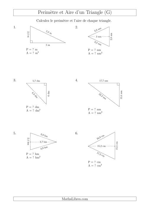 Calcul de l'Aire et du Périmètre des Triangles Aigu et Rectangle (En Rotation) (G)