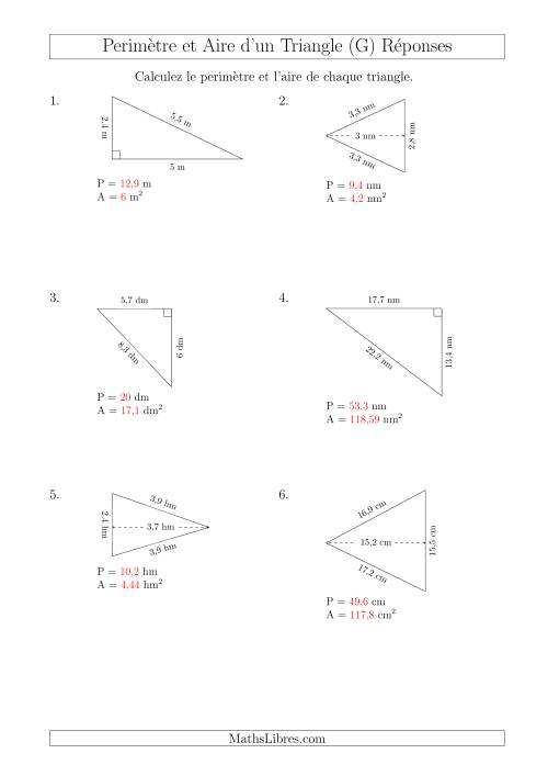 Calcul de l'Aire et du Périmètre des Triangles Aigu et Rectangle (En Rotation) (G) page 2