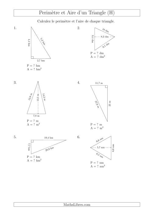 Calcul de l'Aire et du Périmètre des Triangles Aigu et Rectangle (En Rotation) (H)
