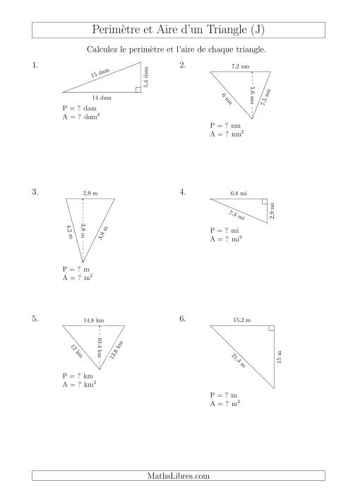 Calcul de l'Aire et du Périmètre des Triangles Aigu et Rectangle (En Rotation) (J)