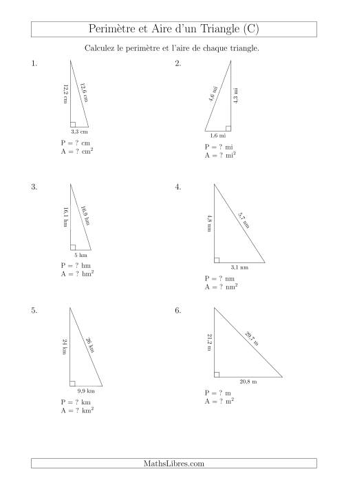 Calcul de l'Aire et du Périmètre d'un Triangle Rectangle (En Rotation) (C)