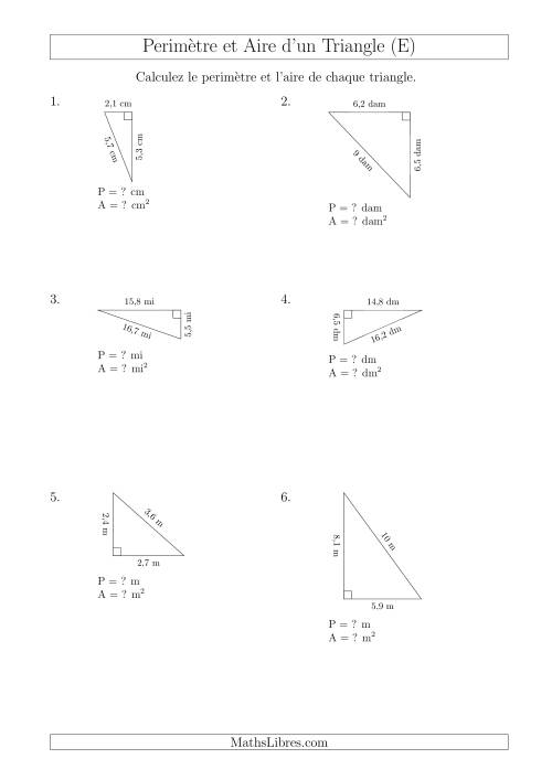 Calcul de l'Aire et du Périmètre d'un Triangle Rectangle (E)