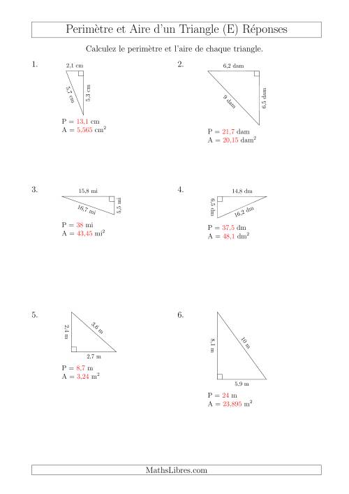 Calcul de l'Aire et du Périmètre d'un Triangle Rectangle (E) page 2