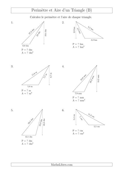Calcul de l'Aire et du Périmètre d'un Triangle Obtusangle (B)