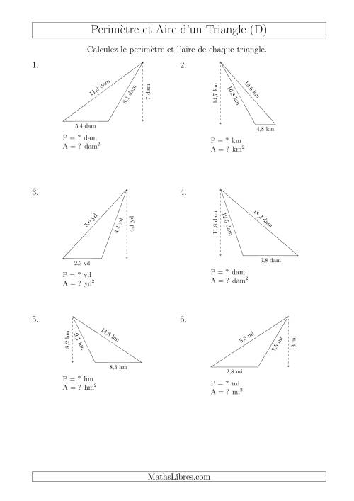 Calcul de l'Aire et du Périmètre d'un Triangle Obtusangle (D)