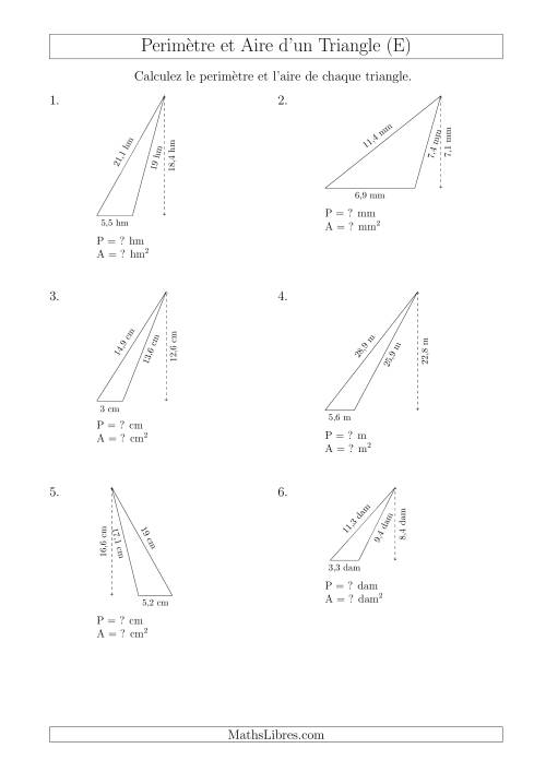 Calcul de l'Aire et du Périmètre d'un Triangle Obtusangle (E)