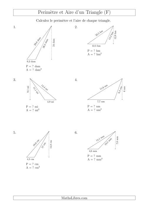 Calcul de l'Aire et du Périmètre d'un Triangle Obtusangle (F)