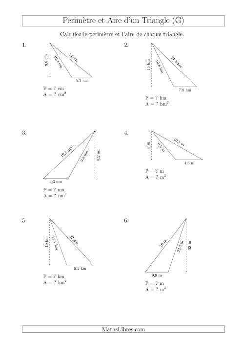 Calcul de l'Aire et du Périmètre d'un Triangle Obtusangle (G)