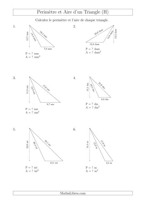 Calcul de l'Aire et du Périmètre d'un Triangle Obtusangle (H)