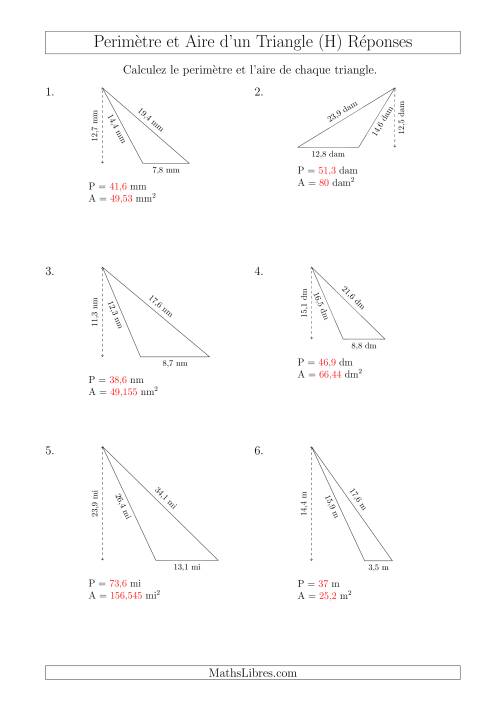 Calcul de l'Aire et du Périmètre d'un Triangle Obtusangle (H) page 2