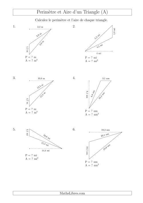 Calcul de l'Aire et du Périmètre d'un Triangle Obtusangle (En Rotation) (A)