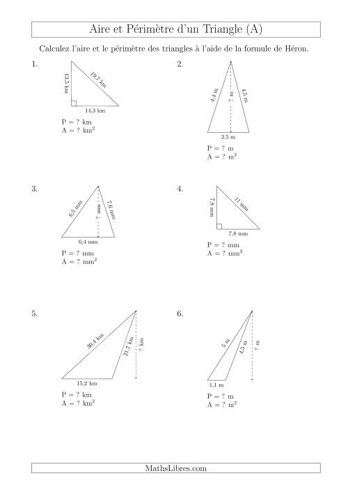Calcul de l'Aire et du Périmètre à l'aide de la Formule de Héron (A)