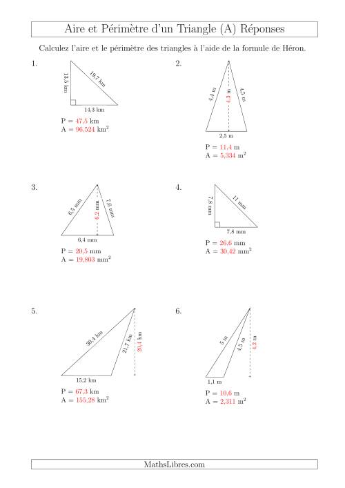 Calcul de l'Aire et du Périmètre à l'aide de la Formule de Héron (A) page 2