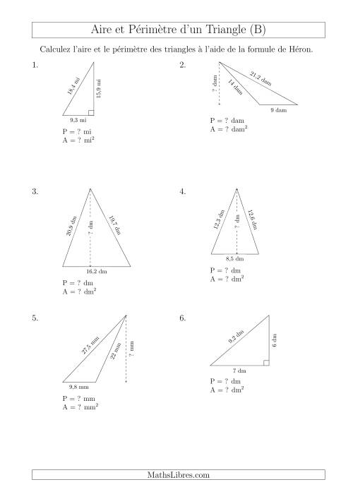 Calcul de l'Aire et du Périmètre à l'aide de la Formule de Héron (B)