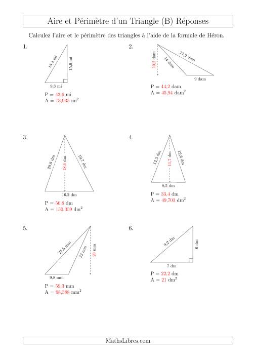 Calcul de l'Aire et du Périmètre à l'aide de la Formule de Héron (B) page 2