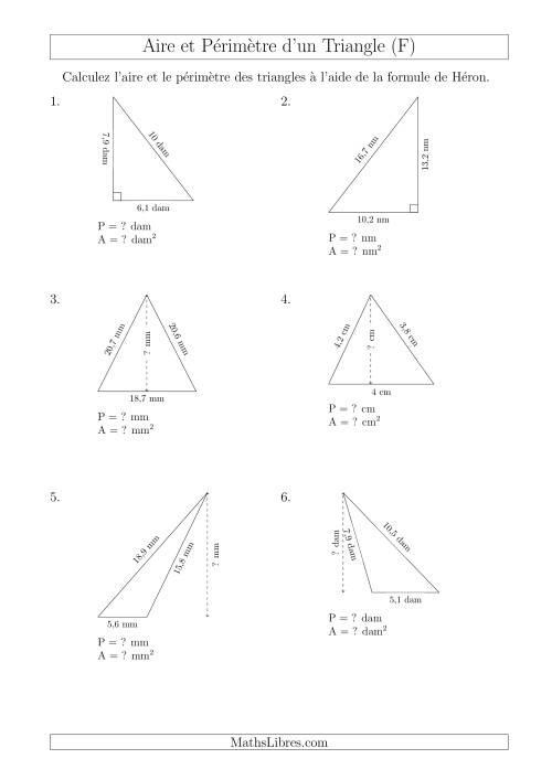 Calcul de l'Aire et du Périmètre à l'aide de la Formule de Héron (F)