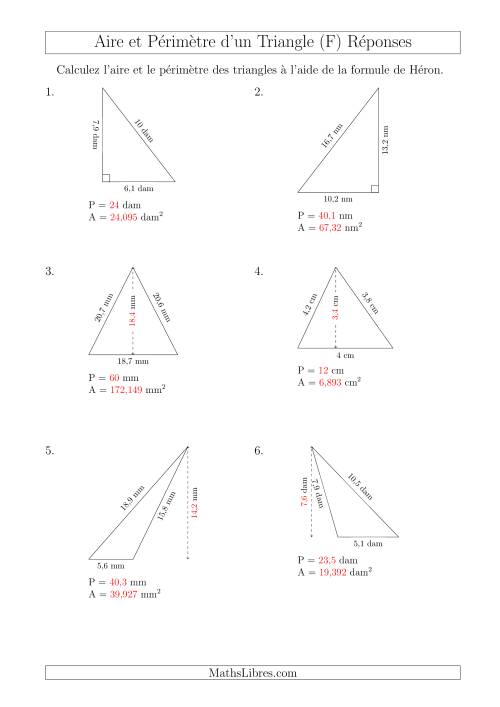 Calcul de l'Aire et du Périmètre à l'aide de la Formule de Héron (F) page 2