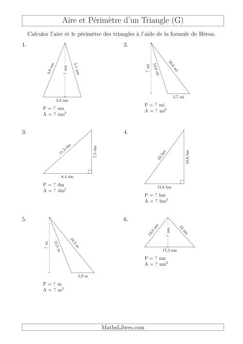 Calcul de l'Aire et du Périmètre à l'aide de la Formule de Héron (G)
