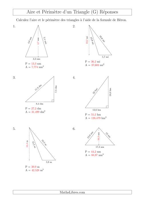 Calcul de l'Aire et du Périmètre à l'aide de la Formule de Héron (G) page 2