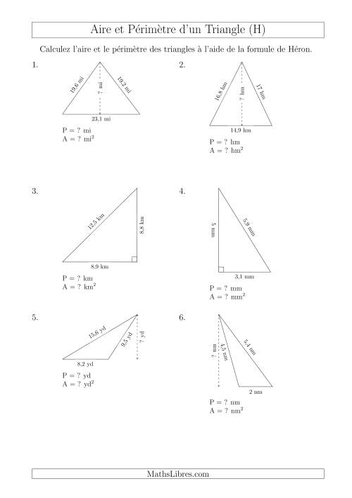 Calcul de l'Aire et du Périmètre à l'aide de la Formule de Héron (H)