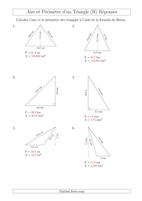 Calcul de l'Aire et du Périmètre à l'aide de la Formule de Héron (H) page 2