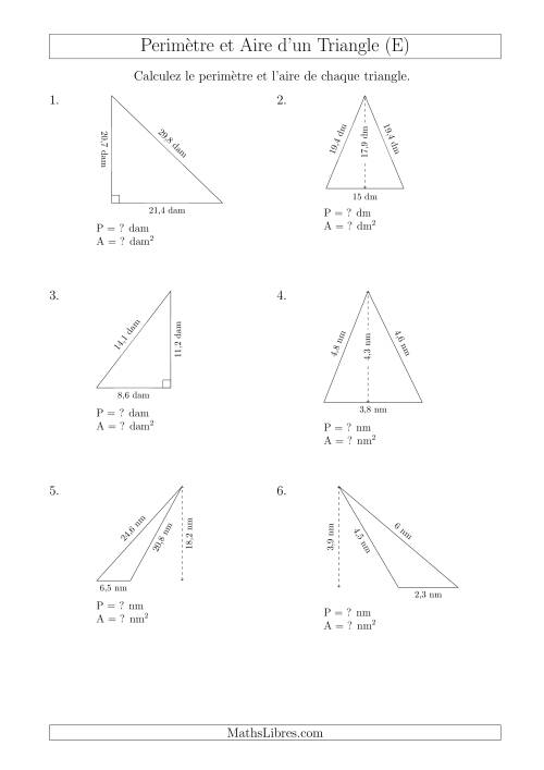 Calcul de l'Aire et du Périmètre des Triangles Divers (E)