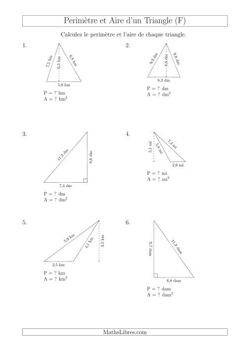Calcul de l'Aire et du Périmètre des Triangles Divers (F)