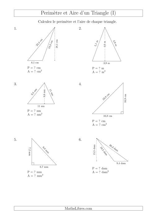 Calcul de l'Aire et du Périmètre des Triangles Divers (I)