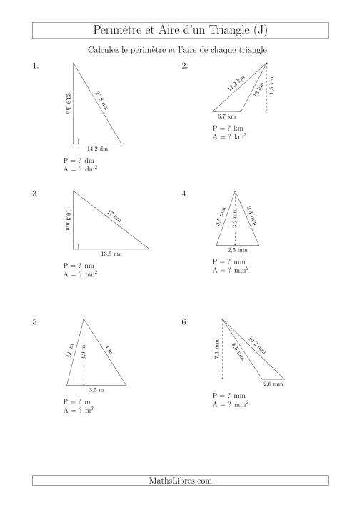 Calcul de l'Aire et du Périmètre des Triangles Divers (J)