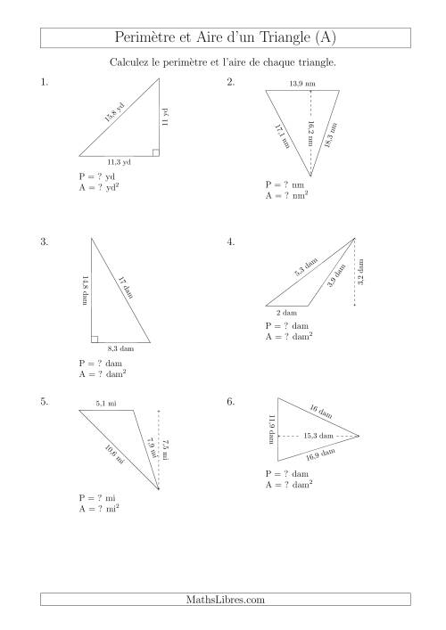 Calcul de l'Aire et du Périmètre des Triangles Divers (En Rotation) (A)