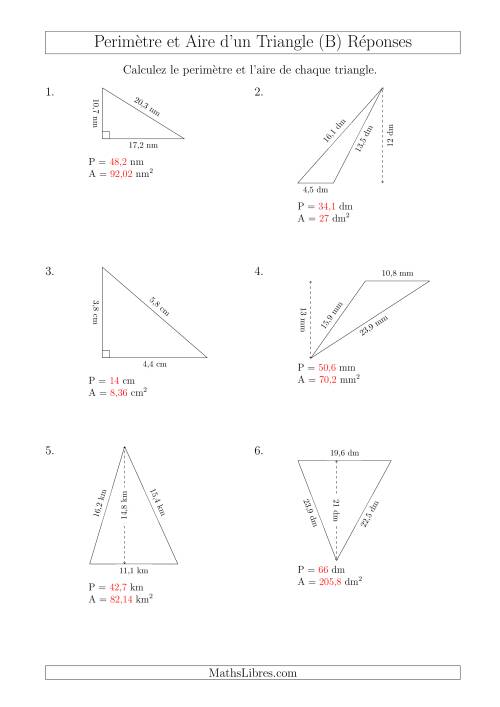 Calcul de l'Aire et du Périmètre des Triangles Divers (En Rotation) (B) page 2