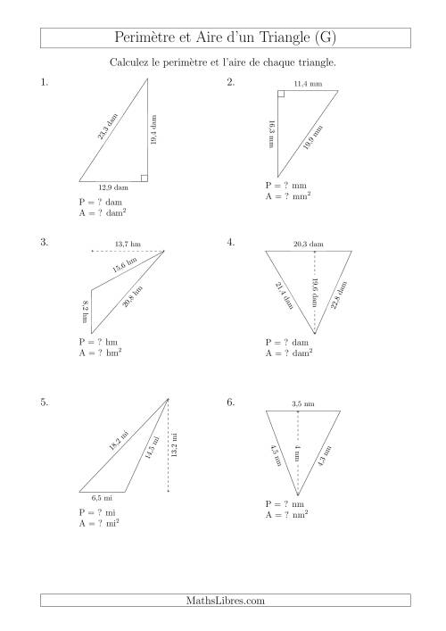 Calcul de l'Aire et du Périmètre des Triangles Divers (En Rotation) (G)