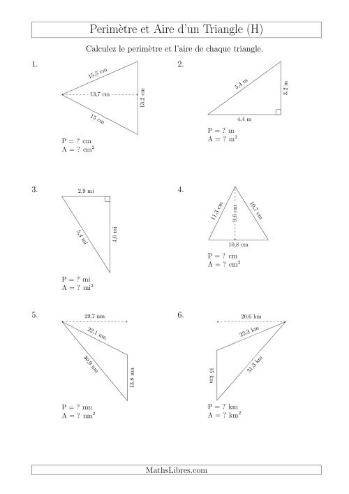 Calcul de l'Aire et du Périmètre des Triangles Divers (En Rotation) (H)
