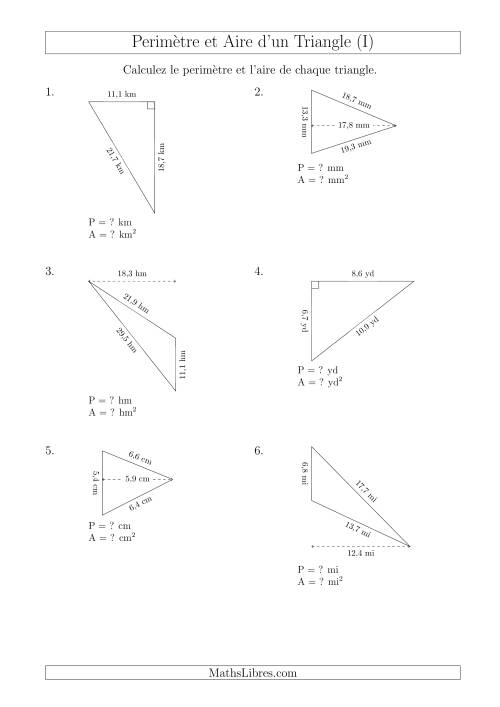Calcul de l'Aire et du Périmètre des Triangles Divers (En Rotation) (I)