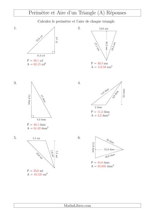 Calcul de l'Aire et du Périmètre des Triangles Divers (En Rotation) (Tout) page 2