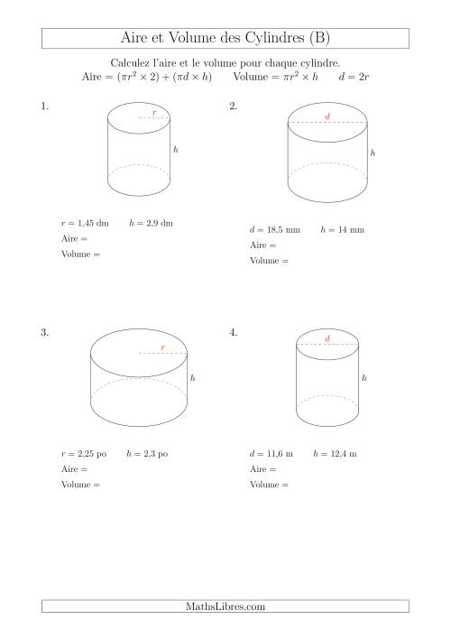 Calcul de l'Aire et du Volume des Cylindres (B)