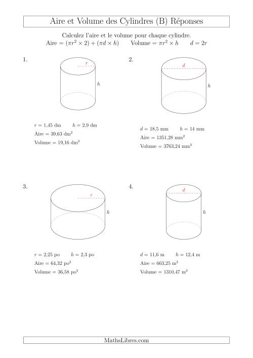 Calcul de l'Aire et du Volume des Cylindres (B) page 2