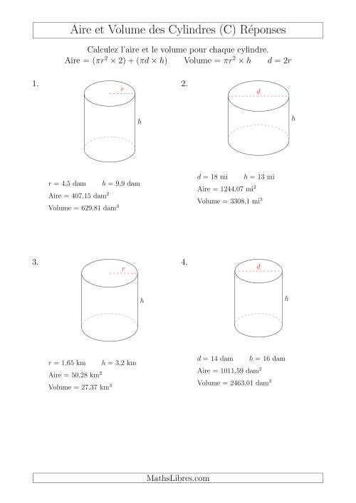 Calcul de l'Aire et du Volume des Cylindres (C) page 2