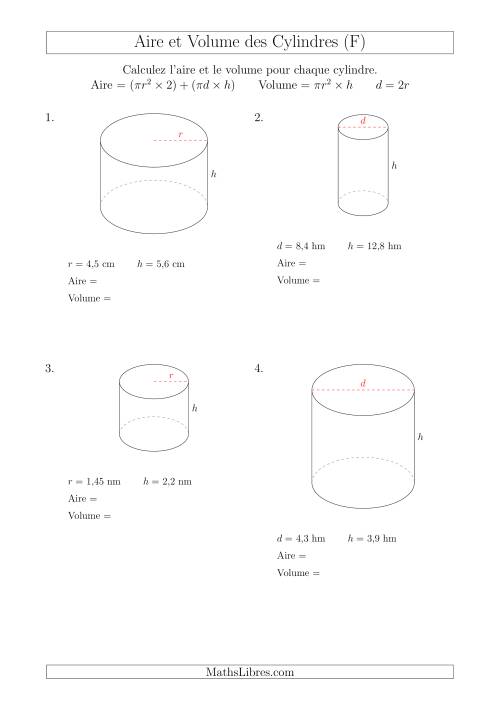 Calcul de l'Aire et du Volume des Cylindres (F)
