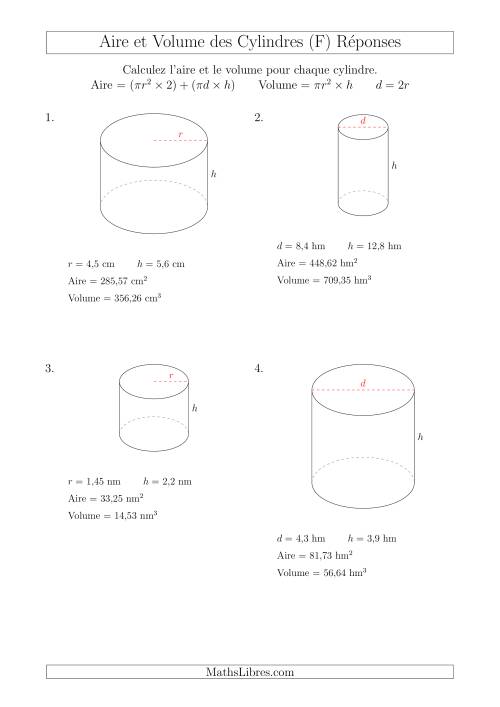 Calcul de l'Aire et du Volume des Cylindres (F) page 2