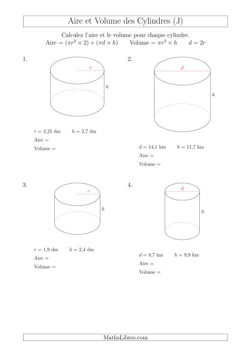 Calcul de l'Aire et du Volume des Cylindres (J)
