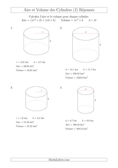 Calcul de l'Aire et du Volume des Cylindres (J) page 2