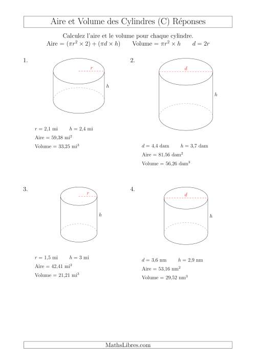 Calcul de l'Aire et du Volume des Cylindres avec de Petits Nombres (C) page 2