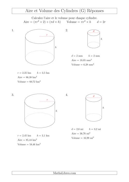 Calcul de l'Aire et du Volume des Cylindres avec de Petits Nombres (G) page 2