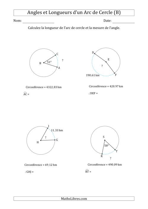 Calcul de l'Angle ou de la Longueur d'un Arc de Cercle en Tenant Compte de la Circonférence (B)