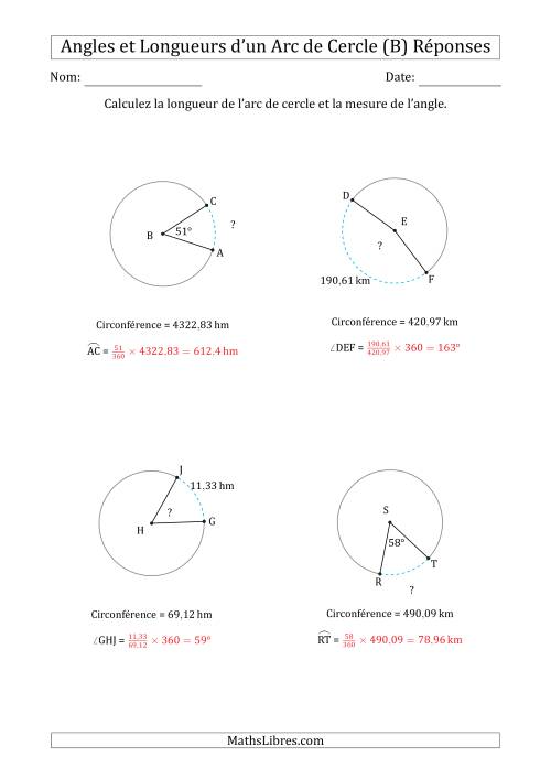 Calcul de l'Angle ou de la Longueur d'un Arc de Cercle en Tenant Compte de la Circonférence (B) page 2