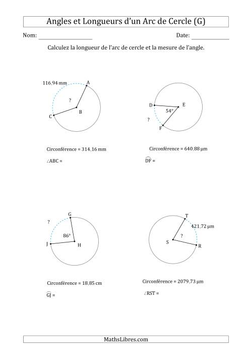 Calcul de l'Angle ou de la Longueur d'un Arc de Cercle en Tenant Compte de la Circonférence (G)